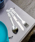 2 Pack Minimalist Camp Kitchen Utensil Set With Clip Together Knife Fork Spoon Lightweight Army Style MRE Chow Gear