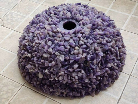 Handmade Amethyst Vessel Sink Twenty Four Inch Wide Basin Top Mount Wash Bowl With Dope Glossy Glaze sleek purple stone design.