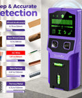 SUNMAY Professional Stud Finder with 7-in-1 Wall Scanner & Laser Level displaying detection features for wood and metal.