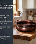 Bathroom Copper Sink, 16in thickened pure copper vessel sink with solid heavy-duty construction for face washing.
