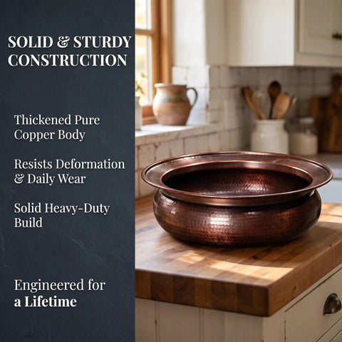 Bathroom Copper Sink, 16in thickened pure copper vessel sink with solid heavy-duty construction for face washing.