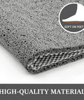 Super Chill Non Slip Shower Mat With Quick Dry Drain Holes And Sticky Traction Phthalate Free PVC Bathroom Must Have Quick Drying Loofah Texture Grey 24X16 Inches Plus Drain close-up of textured grey mat.