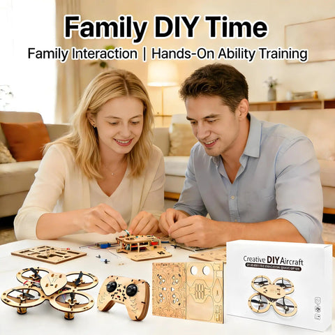 Family assembling Wooden RC Drone Kit With Snap Together Design No Glue Needed Beginner Friendly Remote Control Quadrotor Flying Toy