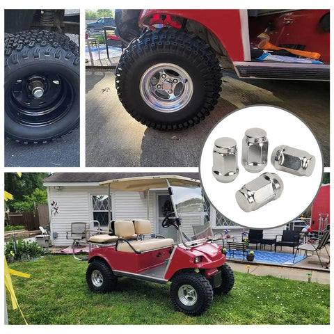 Upgrade Your Ride With 16 Premium Chrome Lug Nuts For E-Z-GO And Club Car Golf Carts Perfect Fitment Plus Rustproof Finish Makes Them A Hype Choice For Wheel Maintenance On The Green Without Breaking The Bank
