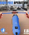Dual Temp Heat Gun 330W Fast Heat 250C 350C Hot Air Tool in use shrinking tubing, showing hands-free operation.
