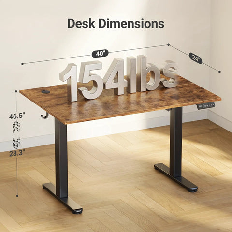 Claiks Electric Height Adjustable Standing Desk 40 By 24 Inches Rustic Brown ergonomic dimensions with weight capacity display