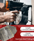 Stainless Steel Ring Shank Siding Nails 1-3/4-Inch X.090-Inch in nail gun, ideal for board siding or fencing, rust resistant fasteners