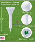 High Visibility 1.5 Inch Plastic Golf Tees For Irons And Hybrids, Short Tees For Par Threes And Driving Range, Durable 6 Prong Cup
