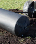 Tow Behind Lawn Roller 18-Inch By 36-Inch Heavy Duty Poly Roller With 40 Gallon Capacity For Flattening Gravel Dirt And More, attached to mower