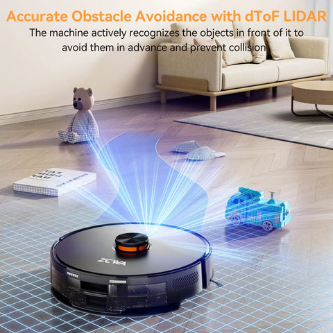 Robot Vacuum And Mop Combo With 10000Pa Suction, LiDAR Smart Mapping, 160 Minute Run Time, 90 Day Self Emptying Dock shown navigates obstacles on hardwood floor