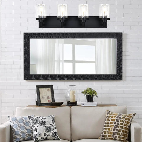 4 Light Vanity Light Fixtures For Bathroom Black Over Mirror Farmhouse Style Wall Lamps With Seeded Glass Shades