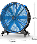Portable Evaporative Air Cooler And Energy Saving Water Swamp Fan Lightweight Mobile Cart Design For Home Or Backyard, 1500mm height, 1320mm width.