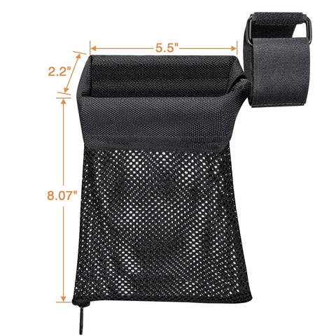 Dimensions of Beefy Heavy Duty Brass Shell Catcher Mesh With Heat Resistant Padding shown with zippered bottom.