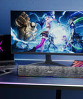 Bluetooth Computer Speakers With Dynamic LED Light For Desktop And Laptop Monitors on desk with gaming setup