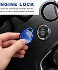 Push To Start Engine Button Kit For Cars With RFID Anti Theft, Keyless Start System, DC12V Ignition Button Set, Easy Install, Secure Your Ride From Thieves, Compatible With Most Vehicles; dashboard close-up with RFID ring and blue key fob