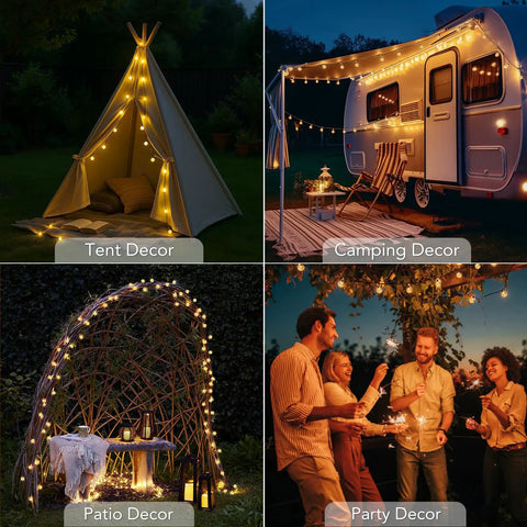 Solar String Lights For Outdoor 20Ft 30 LED Crystal Globe Fairy Lights Warm White For Tent, Camper, Patio, and Party Decor