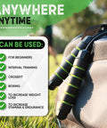 Close-up of ropeless jump rope for indoor fitness and small spaces with 360 degree bearings, next to a gym bag on grass.