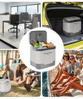 Heavy Duty 35 QT Portable Electric Cooler And Warmer For Cars Trucks And Homes 12V 110V Thermoelectric Fridge Box With Power Cord Gray on a picnic.