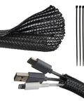 Braided Wire Loom Sleeve Self Wrap Cable Cover Three Eighths Inch Inner Diameter By 10 Feet with USB cables and ties