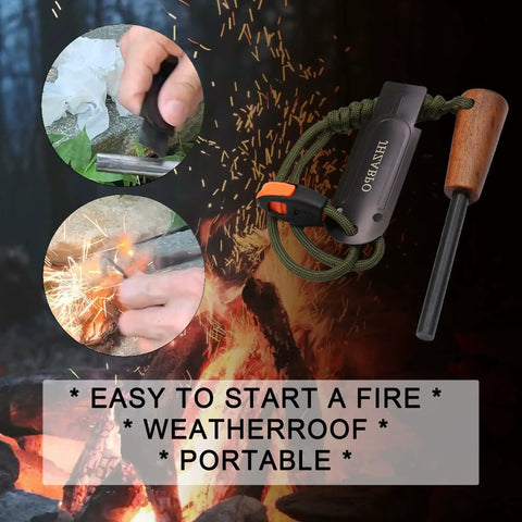 Ferro Rod Survival Kit With Flint And Steel Fire Starter And Whistle Easy Grip Emergency Fire Starter Tool For Camping And Hiking Fast Ignition Fire Stick Durable Fire Making Kit For Outdoors Bug Out Ready with fire starting action.
