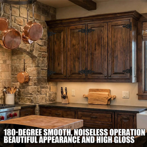 16 Pack Antique Vintage Cast Iron Heavy Duty T Hinges 5.3 Inches Black Powder Coated Flush Mount on kitchen cabinets