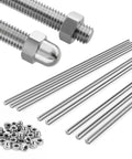 Heavy Duty M3 Threaded Rods Cutting 10 Inches In 304 Stainless Steel featuring fully threaded cores and nuts in the pack.