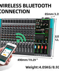 12 Channel Digital USB Bluetooth Audio Mixer With MP3 Player, 48V Phantom Power, Built In Reverb, 256 Effects, Three Band EQ