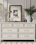 White dresser with 5 Pack 8 Inch Brushed Gold Cabinet Handles Center To Center Drawer Pulls in a modern bedroom setting