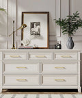White dresser with 10 Pack Brushed Gold Cabinet Handles With Seven And A Half Inch Hole Center Drawer Pulls