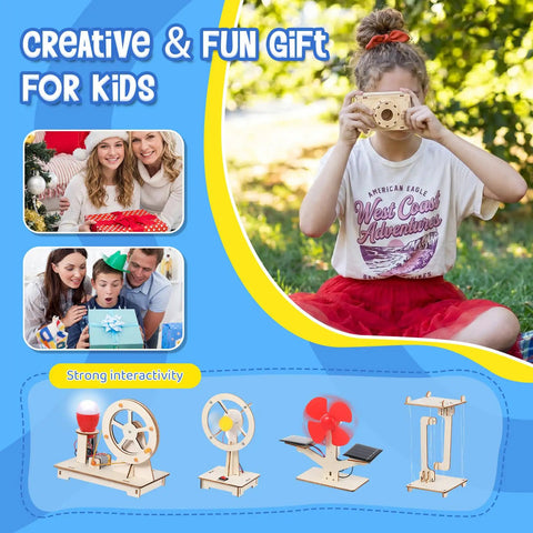 Twelve Sets STEM Kits For Kids Hands On Solar Car Projects Wood Building Mechanical Models Electrical Experiments And DIY Educational Crafts For Beginners Spark Curiosity STEM Learning Gifts, wood models