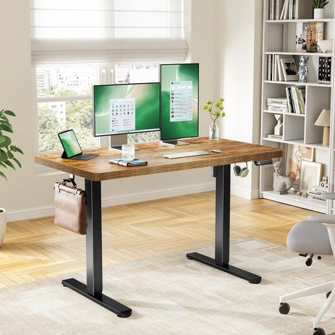 Marsail 48 X 30 Electric Standing Desk With One Piece Thickened Desktop, Height Adjustable Sit Stand Workstation featuring dual monitors and ergonomic setup.