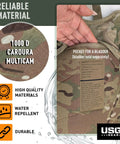 Multicam MOLLE Hydration Carrier showing close-up of durable 1000D Cordura fabric, highlighting material qualities and features.