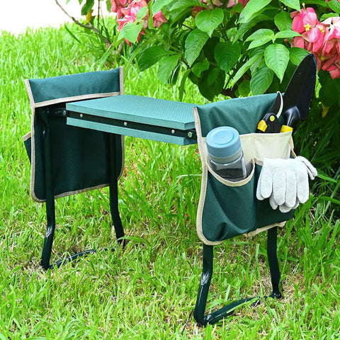 Upgraded Garden Kneeler And Seat With Thickened And Widened Soft Kneeling Pad Heavy Duty Foldable Gardener Stool With Two Tool Pouches