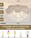 Crystal Chandelier 19.5 Inch 5 Light Vintage Ceiling Fixture With Drum Raindrop Shade In Chrome Finish shown with bulb types