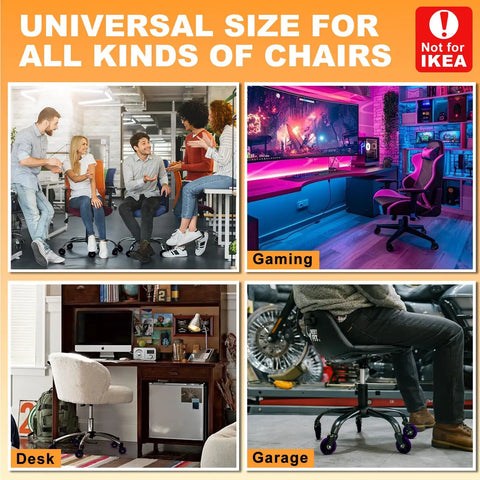 Office Chair Wheels Replacement Set Of 5 3 Inch Rubber Casters With Soft Non Marking Polyurethane Glide For All Floors Including Hardwood And Carpet Quiet Smooth Rolling Game Changer Purple Finish on various chair types in different settings.