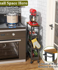 4 Tier Slim Rolling Storage Cart With Wood Top For Narrow Spaces Between Appliances in Small Kitchen