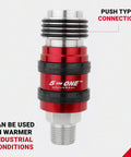 Heavy Duty Five In One Universal Safety Exhaust Quick Connect Industrial Coupler with push type connection for air venting.