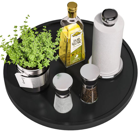 Your Go To Non Skid Bamboo Lazy Susan Turntable For Kitchen Countertops And Tables 13.2 Inch Wood Organizer In Black with items