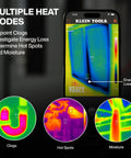 Pro Mobile Thermal Imaging Camera With 19,200 Pixel Resolution For iOS And Android Fits Most Phone Cases Wide Minus Four To 752 Degree Fahrenheit Range Infrared Tech For Electrical And HVAC Troubleshooting showing multiple heat modes on screen.