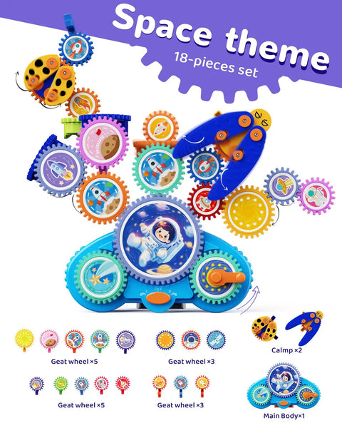 Gear Building Toys For Kids Electric And Manual Construction Set space-themed gears with astronaut designs for ages 3 to 12