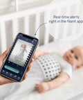 Breathing Wear Sleeping Bag For Baby, Size Small 3 To 6 Months, Pebble Grey shown in crib with phone app monitor