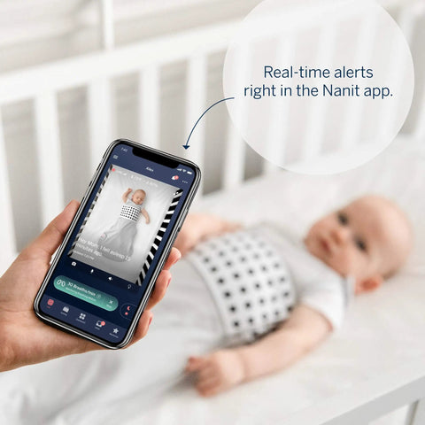 Breathing Wear Sleeping Bag For Baby, Size Small 3 To 6 Months, Pebble Grey shown in crib with phone app monitor