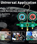 4.5 CFM Vacuum Pump And Gauge Set With Aluminum Manifold Gauge Quick Couplers Two Can Taps 410 Adapter For R134A R410A R22 R404A Refrigerants And AC Maintenance Green, green manifold gauge set with two dials