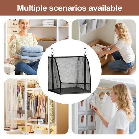 Hangable Closet Shelf Organizer With Soft Fabric Storage Bin to Safeguard Delicate Threads Tidy Dorm Rooms and Small Spaces, black organizer