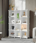 Cube Storage Organizer 12 Cube Bookshelf DIY Plastic Closet Clothes Shelves With Wooden Mallet Stackable Storage Solution For Home Bedroom White in living room with books and decor