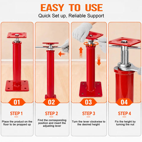 Setup guide for Heavy Duty House Leveling Floor Jacks Set Of Four Adjusts From Eleven To Sixteen Inches for reliable support.
