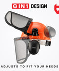 Side view of Six-In-One Chainsaw Helmet With Face Shield And Ear Muffs For Forestry And Arborist Work, adjustable mesh and clear visors.