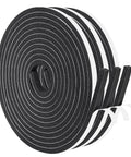 Pro Grade Closed Cell Foam Tape Strips 1 4 By 1 4 Inch Full 30 Foot Spread showing rolled black neoprene foam for sealing gaps.