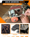 Hella Versatile Compact Mini Belt Sander For Electric Knife Sharpening and Woodworking with grinding wheel in use.