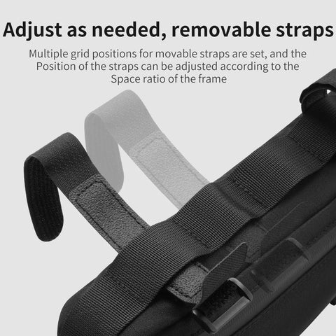 Close-up of adjustable straps on 3L Large Bike Frame Bag With A 7 Inch Phone Pocket Waterproof 600D Fabric Four Point Anti Sway Straps
